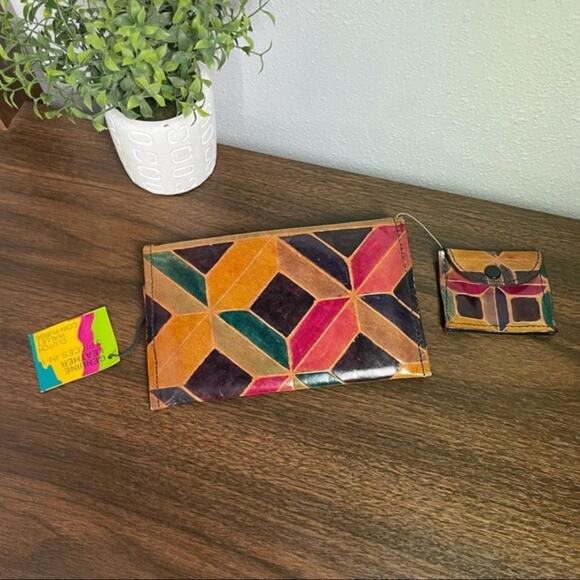 Mediterranean trading co geometric leather wallet and coin pouch two piece set - Picture 6 of 11